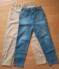 UNIQLO 160cm ベージュ & 150cm デニムパンツ　2枚セット