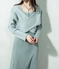 配色リブクロスセットアップニットワンピース