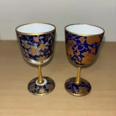 有田焼 幸山窯 by Shibata 金彩 紺地 牡丹文 ワインカップ ペア