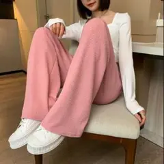 レディース カジュアルパンツ ゆったり ストレッチ 韓国 ピンク 2XL