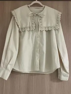 GUレース付き長袖シャツ M クリーム色