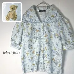 Meridian 【美品】クマ柄カットワークブラウス　パフスリーブ　スカラップ衿のサムネイル