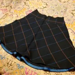 INED ネイビー チェック フレアスカート M