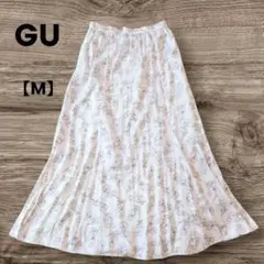 GU　マーメイドスカート　サテン　フレアスカート　フラワー柄　裏地有　淡ベージュのサムネイル