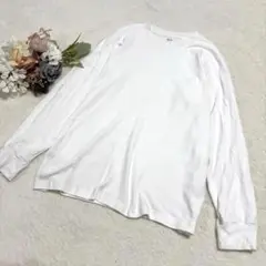 【ユニクロ】メンズ ソフトタッチクルーネックTシャツ/長袖 ホワイト L