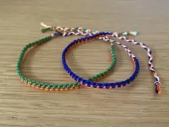 ハンドメイド ミサンガ 2本 緑青オレンジ