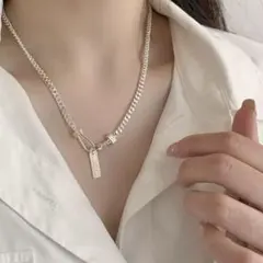 シルバー チェーンネックレス 喜平 プレート タグ フック