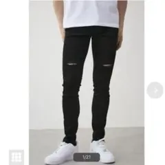 ダメージスキニーデニムパンツ ブラック メンズ　AZUL M