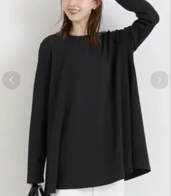 cocaエンボス加工 Aラインフレアチュニック長袖クルーネック黒