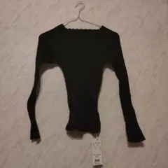 新品未使用★スクエアネック コンパクト リブ ニット トップス ブラック