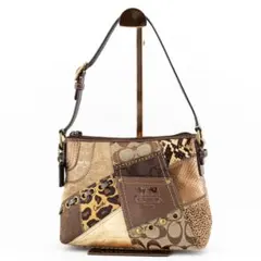 A393【美品】コーチ　ワンショルダーバッグ　パッチワーク　シグネチャー　ハラコ