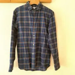 【EDIFICE】ネイビー チェック柄 長袖　ネルシャツ　Mサイズ