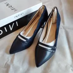 新品☆INDIVI ネイビー ストラップ付きパンプス　ハイヒール 24のサムネイル