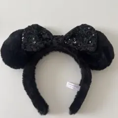 ミニーマウス　ファー&スパンコール　カチューシャ　ブラック