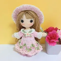 ✿小さな女の子(花ピンク) あみぐるみ