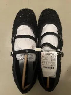 【新品タグ付】ZARA ダブルバックル付き生地バレリーナシューズ　23.5 37