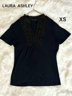 LAURA ASHLEY胸元フリルネック半袖カットソーTシャツストレッチイギリスのサムネイル