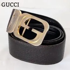 GUCCI GG ベルト ロゴ金具 レザー ゴールド金具 ビンテージ ブラウン