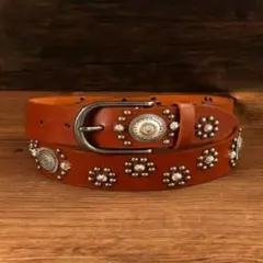 スタッズ ベルト Y2K ウエスタン アメカジ フラワーモチーフ レザー