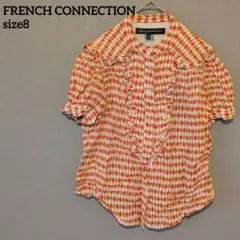 FRENCH CONNECTION 【8】フリル付きオレンジダイヤモンドシャツ