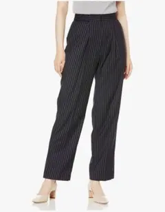 Mila Owenセンタープレスセミテーパードパンツ ネイビー ストライプ