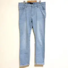 【モノマート】コットン スキニーデニム パンツ ウォッシュブルー メンズ M