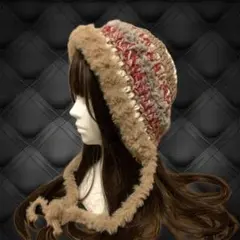 バラクラバ ボンネット ニット帽子 y2kフード帽　ファー　グランジ