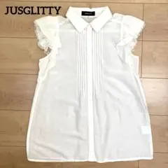 JUSGLITTY フリルスリーブブラウス シアー レース ジャスグリッティー