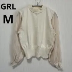 【GRL】 M ニットセーター 白 シアー パフスリーブ オフィスにも◎ お洒落