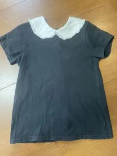 COMECHATTO&CLOSETブラックTシャツ異素材フリル襟　FITH DD