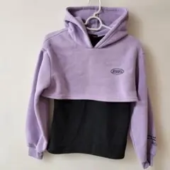 JESSY★LOGAN クロップドフーディ 重ね着風 裏起毛 ラベンダー 紫 黒