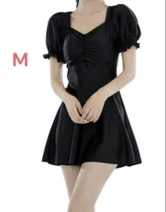 M 新品未使用 可愛い 黒 M 体型カバー 水着レディース ワンピース