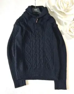 美品★バーニーズニューヨーク ケーブル編み ニット ネイビー セーター イタリア