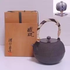 大阪 佐野 金龍堂造 流水千鳥文 鉄瓶 銅蓋 銀摘み 岩肌 明治後期-大正