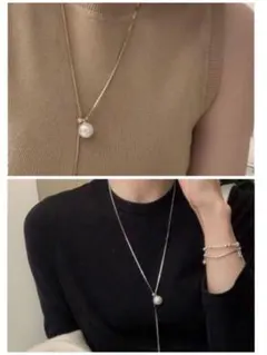 新品 パール ロング ネックレス ゴールド シルバー 2本セット 入学式 卒業式