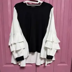 未使用　フリル付き長袖チュニック　ブラウス　黒と白