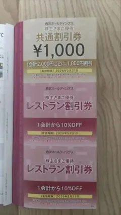 1000円共通割引券:1枚 西武ホールディングス 株主優待券のサムネイル