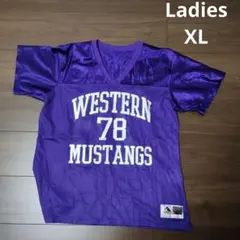 古着 半袖ゲームシャツ メッシュ WESTERNMUSTANGS パープル