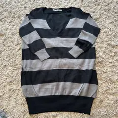 授乳服 ブラック/グレー ストライプ