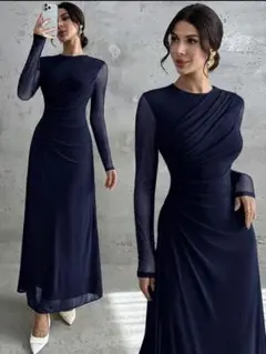 ネイビーブルー ロングスリーブドレス sサイズ