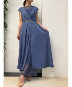 リルフェテ /サックスブルー ドレープロングドレス