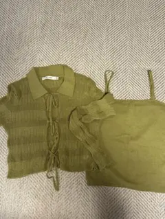 MOUSSYマウジーオリーブグリーン カーディガン・タンクトップセット