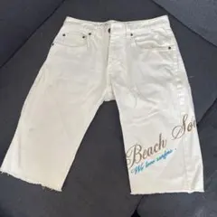 平成初期男児ギャル男サーフ系Beach sound ホワイトデニムショートパンツ