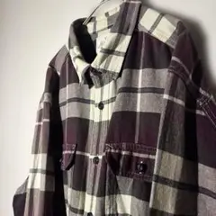 【個性派古着】ネルシャツ パープルとホワイトのチェック柄　希少　XL 好配色