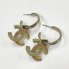 シャネル ココマーク フープ ピアス ラインストーン ゴールド