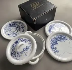 【未使用 箱付】たち吉 Adam&Eve 陶器 蓋付スープ鍋 プレート4点セット