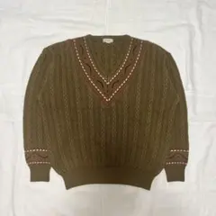 90s vintage ケーブル編み Vネックニット 焦茶 チロリアン トラッド
