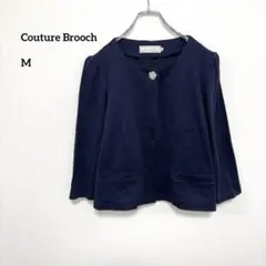 Couture BroochノーカラージャケットM 38 ネイビーパールe093のサムネイル