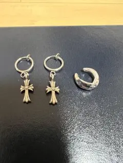 シルバー クロスモチーフ イヤリング　リング型イヤーカフ　セット