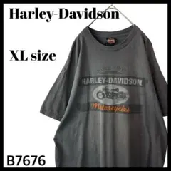 00s ハーレーダビッドソン バイク&バーアンドシールド Tシャツ グレー XL